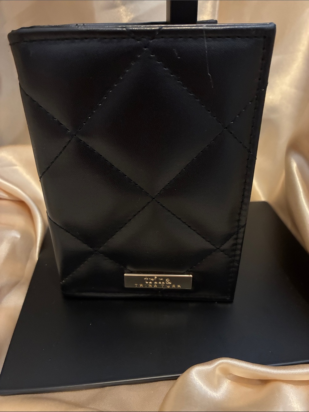 Trina Turk Black Floral-Accent Quilted Passport Wallet